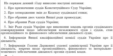 У газетах Голос України та Урядовий кур'єр опубліковано оголошення про скликання з'їзду суддів України